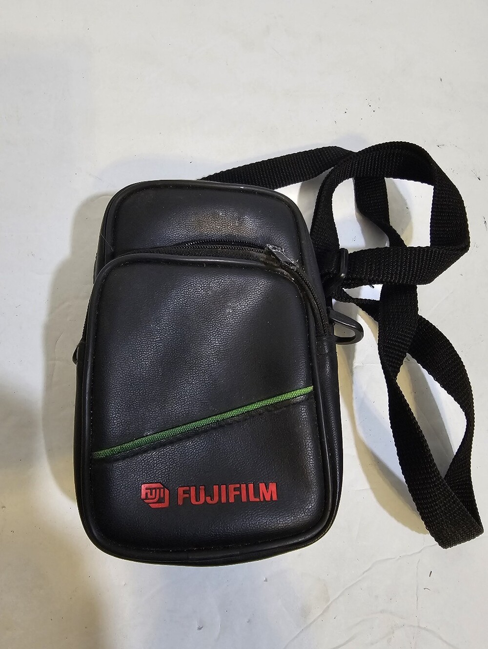 Vintage Fujifilm Compact Camera Case/Pouch Black/Green Leather Pouch with Strap